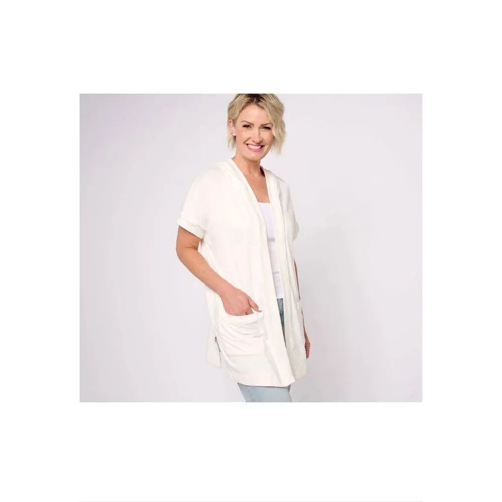 KOOLABURRA BY UGG Egret Cloud Jersey Short Sleeve Cardigan-1X